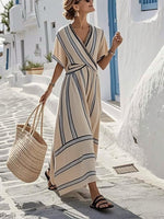 Robe Longue avec Encolure en V et Manches Courtes pour Femmes - Emilia Lane