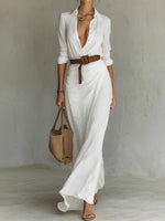 Robe Longue Ceinturée en Coton pour Femmes