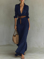 Robe Longue Ceinturée en Coton pour Femmes