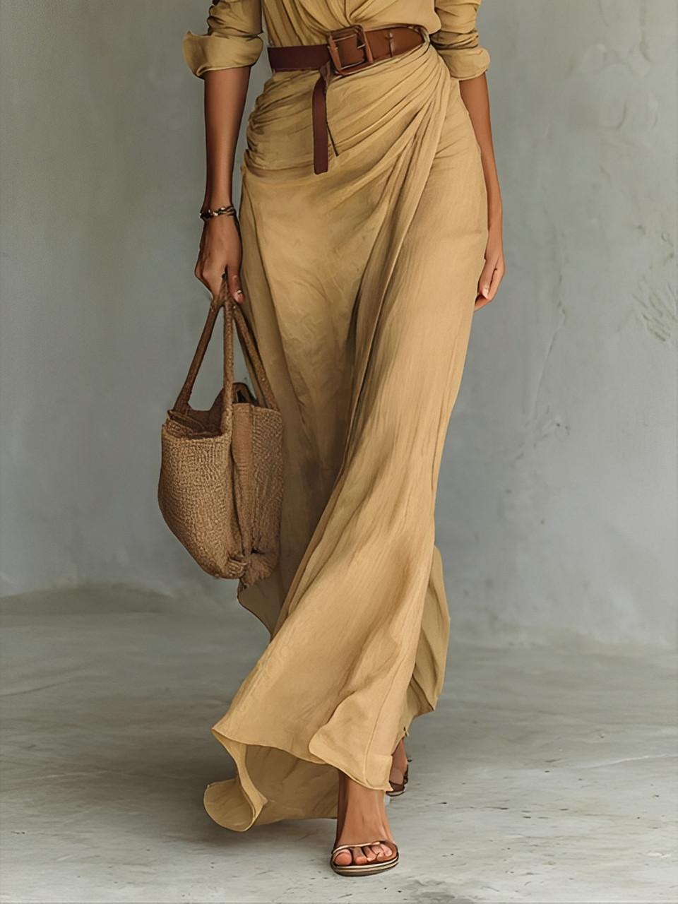 Robe Longue Ceinturée en Coton pour Femmes