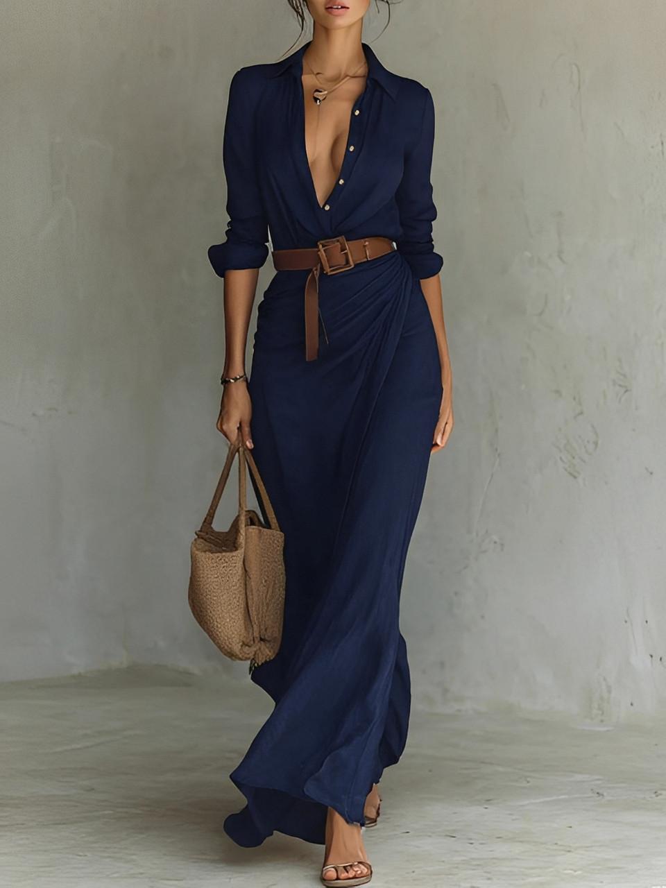 Robe Longue Ceinturée en Coton pour Femmes - Emilia Lane