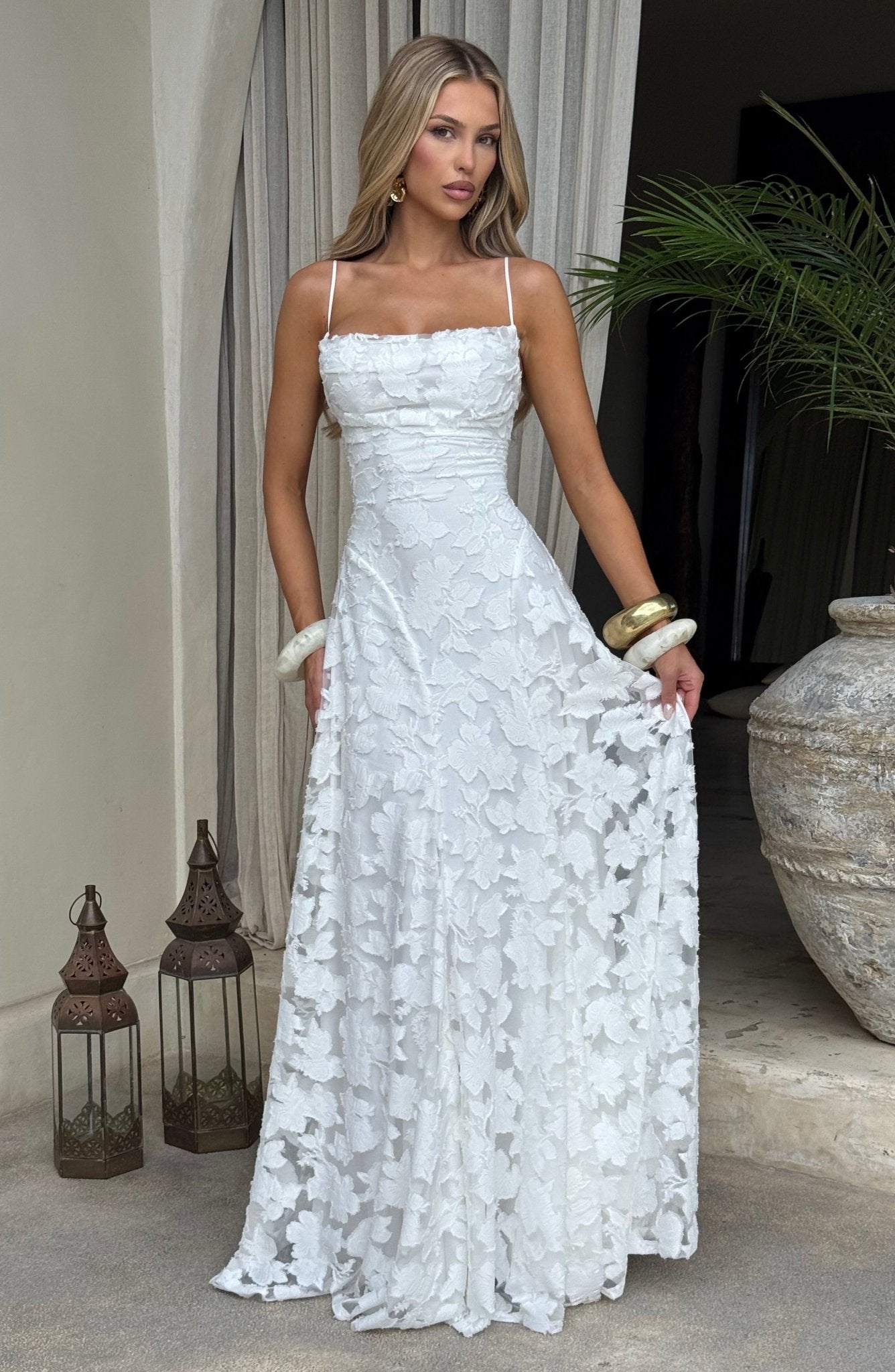 Robe Longue Drapée à Motif Floral avec Bretelles pour Femme | Idéale pour les Sorties - Emilia Lane