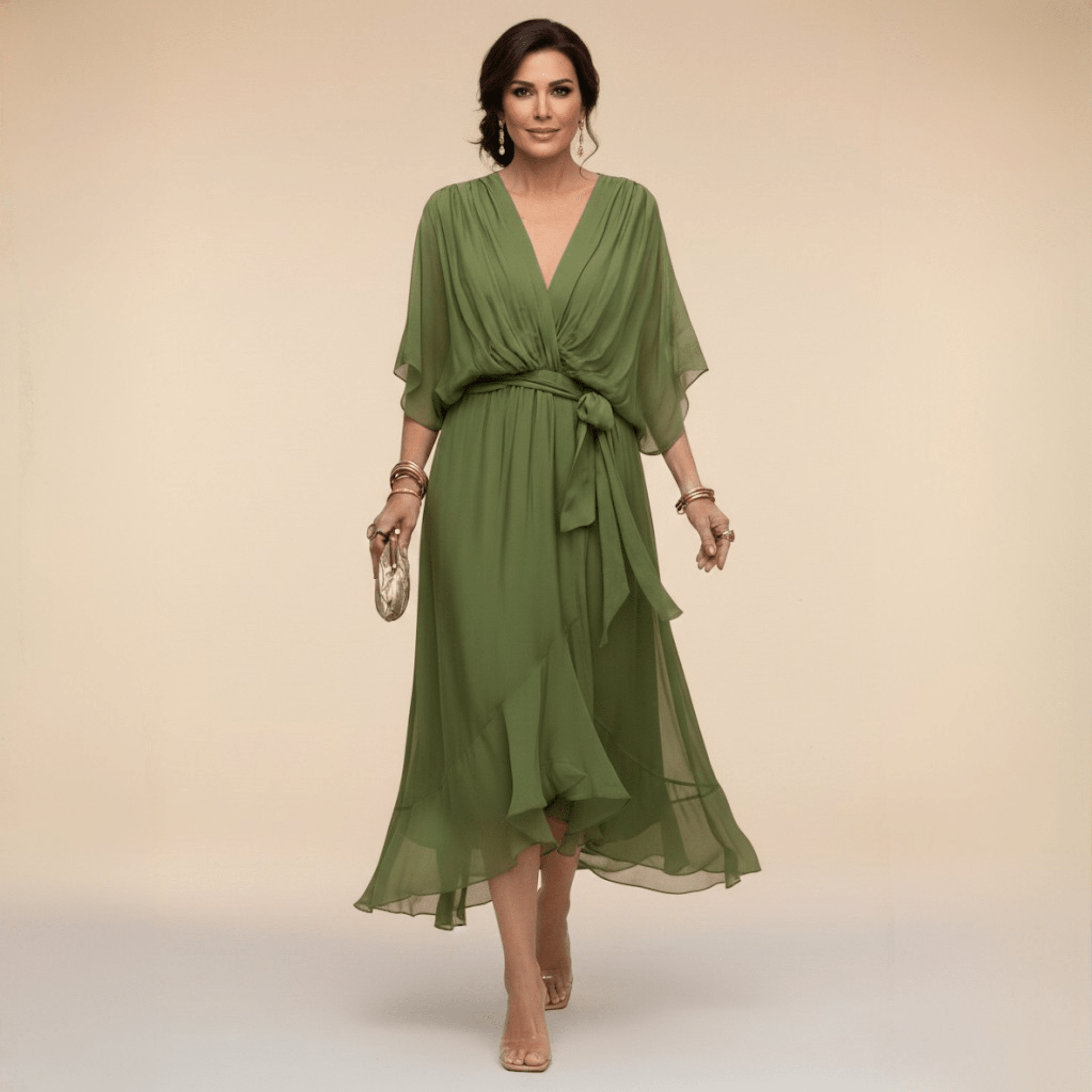 Robe Longue en Chiffon à Manches Chauve - Souris pour Femmes - Emilia Lane
