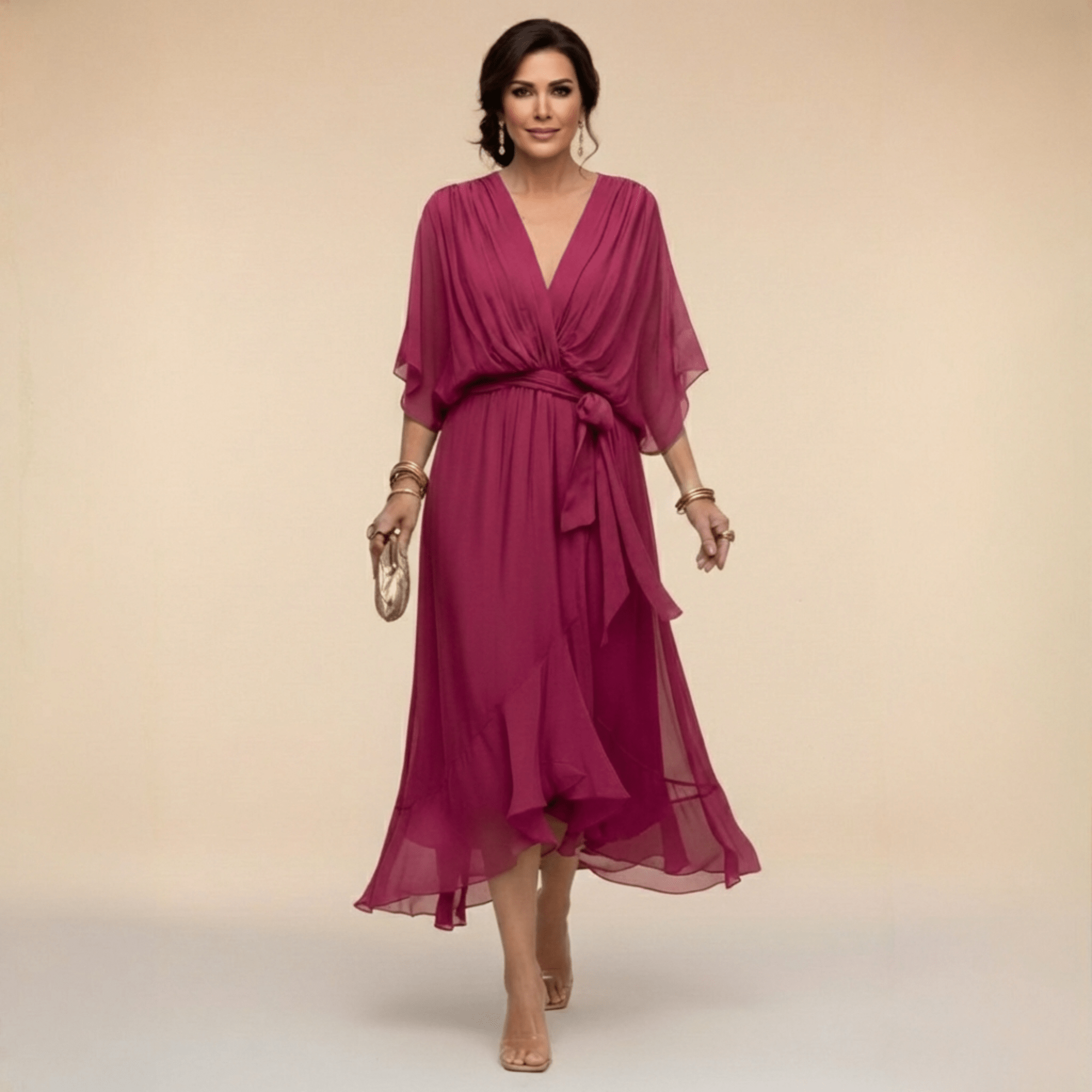 Robe Longue en Chiffon à Manches Chauve - Souris pour Femmes - Emilia Lane