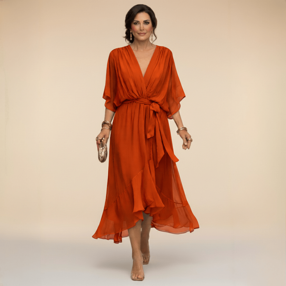 Robe Longue en Chiffon à Manches Évasées pour Femmes - Emilia Lane