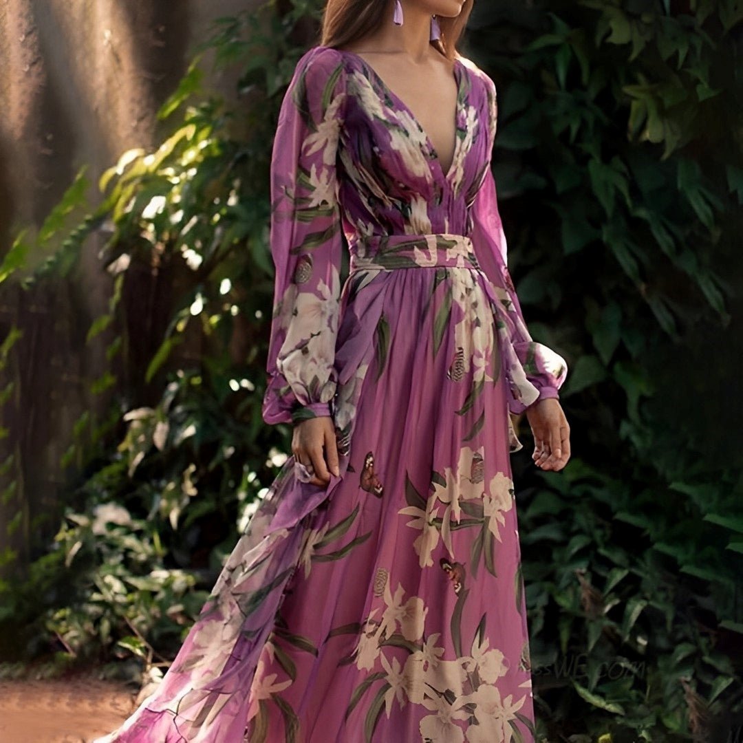 Robe longue en chiffon imprimé fleuri pour femmes - Emilia Lane