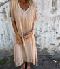 Robe longue en coton et lin à col en V pour femmes - Emilia Lane