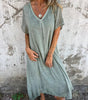 Robe longue en coton et lin à col en V pour femmes - Emilia Lane