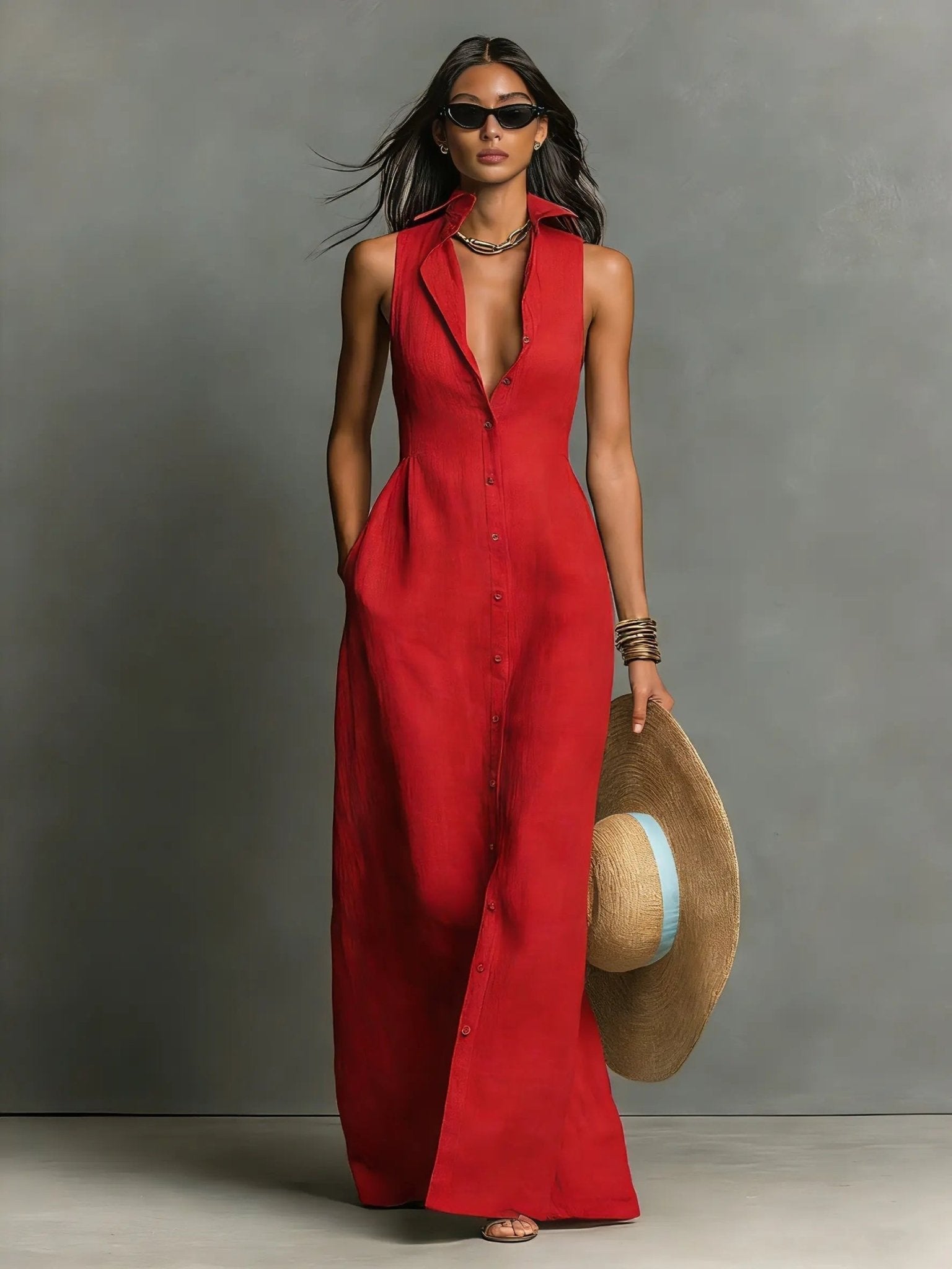 Robe Longue en Lin Sans Manches pour Femme | Idéale pour les Vacances - Emilia Lane