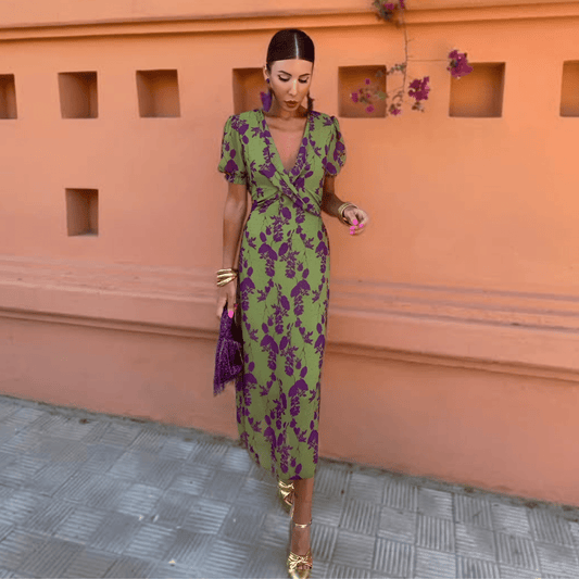 Robe Longue Imprimée à Manches Courtes pour Femmes - Emilia Lane