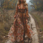 Robe longue imprimée à manches longues pour femmes - Emilia Lane