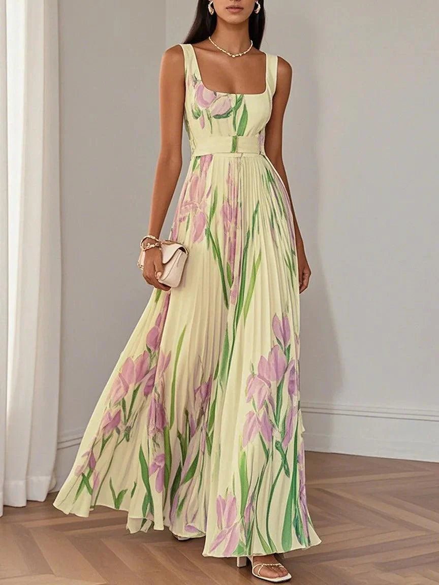 Robe longue plissée à motif floral pour femmes - Emilia Lane