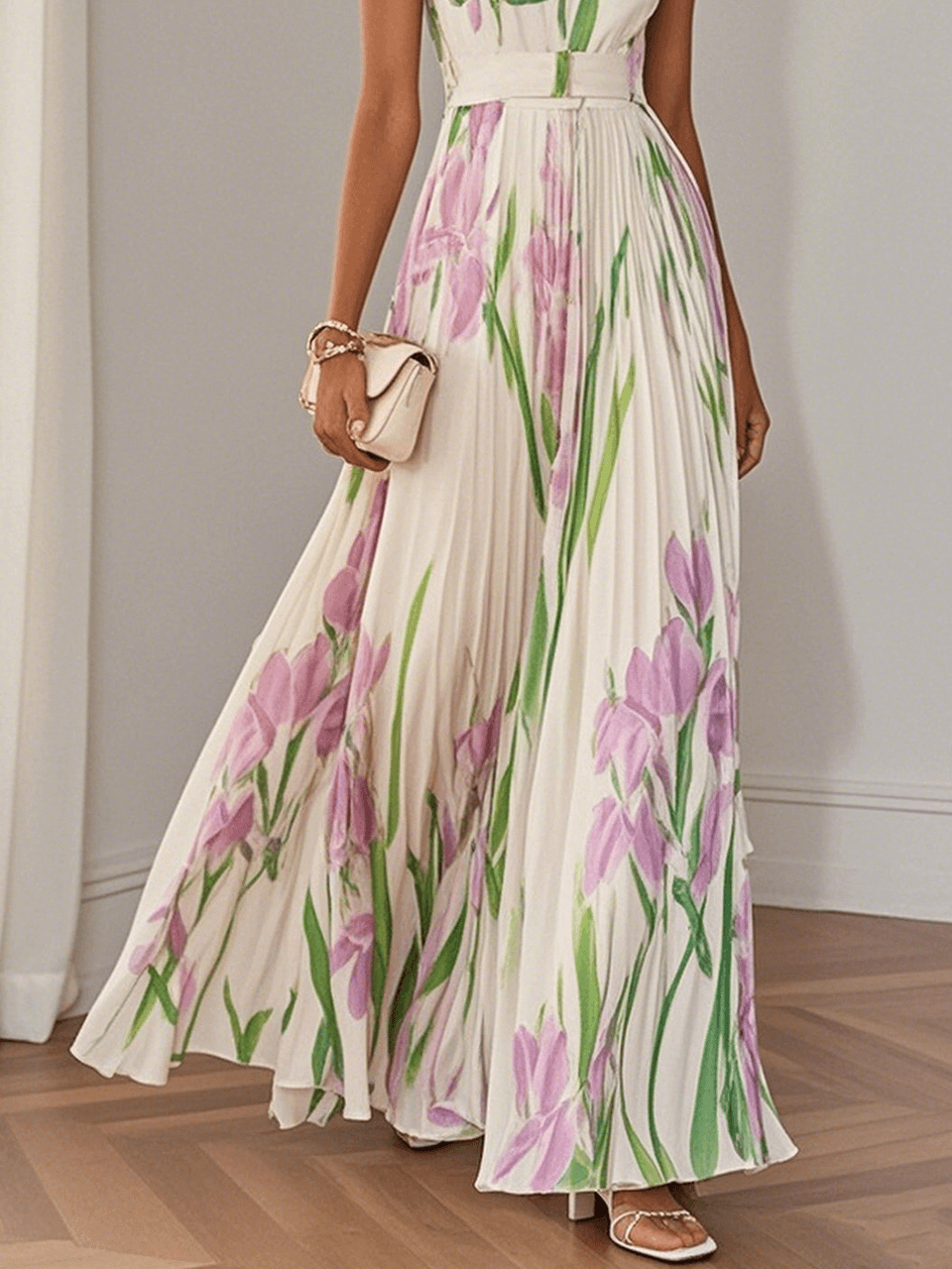 Robe longue plissée à motif floral pour femmes - Emilia Lane