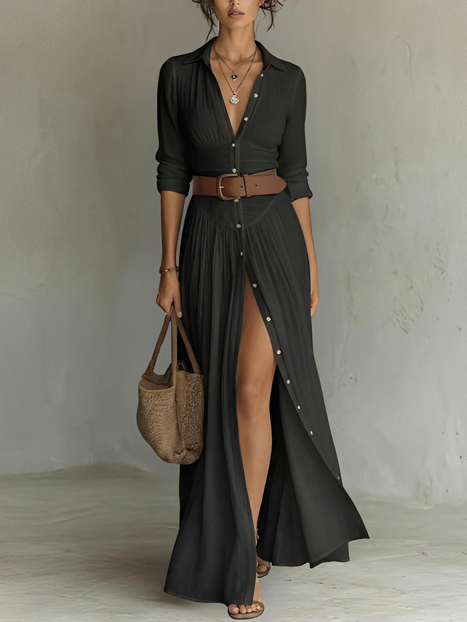 Robe Longue en Lin avec Col à Revers pour Femme | Idéale pour le Printemps