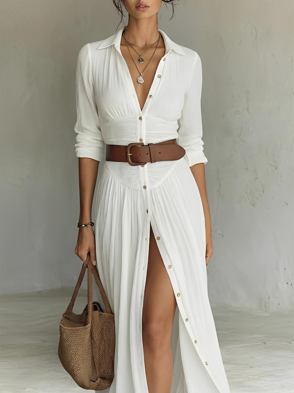 Robe Longue en Lin avec Col à Revers pour Femme | Idéale pour le Printemps