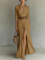 Robe Longue en Lin avec Col à Revers pour Femme | Idéale pour le Printemps