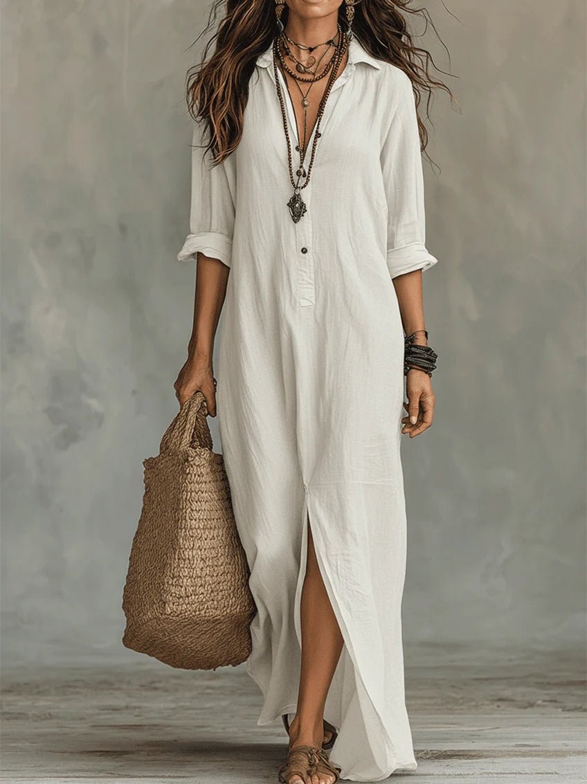 Robe Maxi à Col Chemise pour Femmes - Emilia Lane