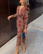 Robe Maxi Drapée à Nœud et Col V pour Femmes - Emilia Lane