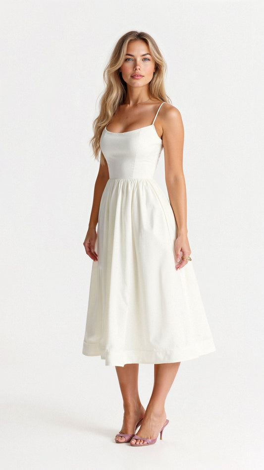 Robe Midi à Encolure Ascot et Coupe Évasée pour Femme | Idéale pour l'Été - Emilia Lane