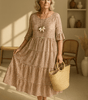 Robe Midi à Manches Courtes et Encolure Ronde pour Femmes - Emilia Lane