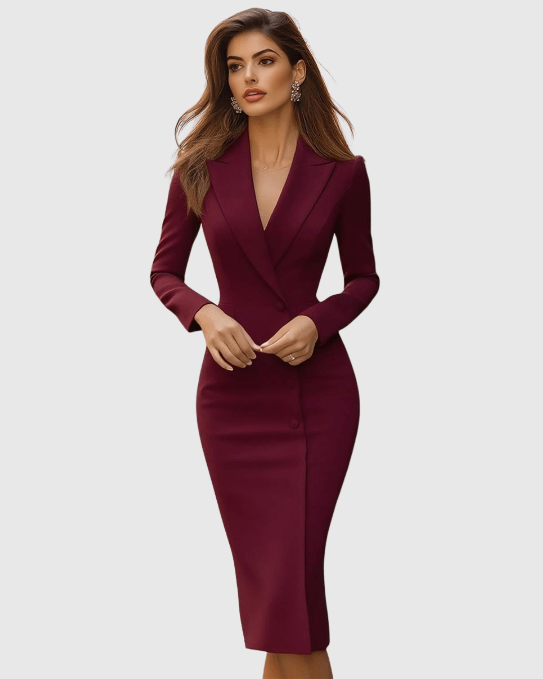 Robe midi cintrée à col tailleur à manches longues pour Femmes - Emilia Lane