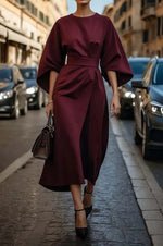 Robe Midi Élégante à Manches Ballon pour Femmes - Emilia Lane