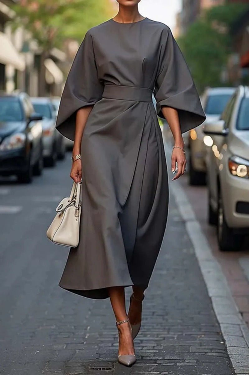 Robe Midi Élégante à Manches Ballon pour Femmes - Emilia Lane