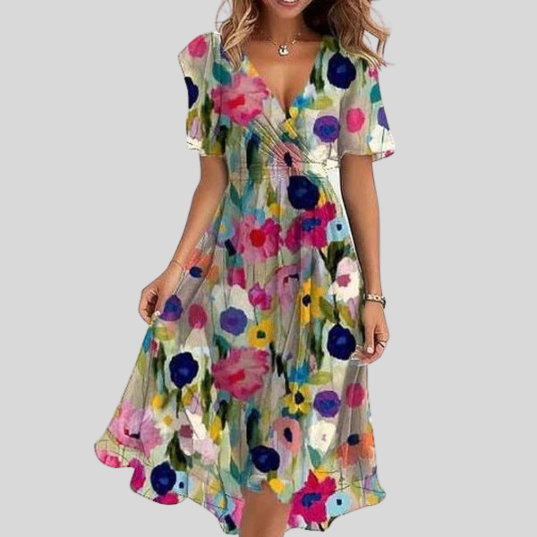 Robe Midi Évasée Col V pour Femmes - Emilia Lane