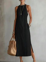 Robe Midi Femme Col Mandarin en Lin et Coton - Emilia Lane