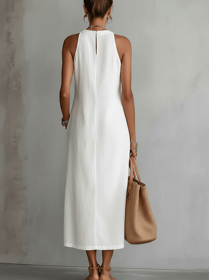 Robe Midi Femme Col Mandarin en Lin et Coton - Emilia Lane