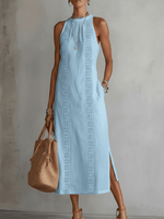 Robe Midi Femme Col Mandarin en Lin et Coton - Emilia Lane