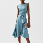 Robe Midi Sans Manches à Détail Drapé pour Femme | Idéale pour les Sorties - Emilia Lane