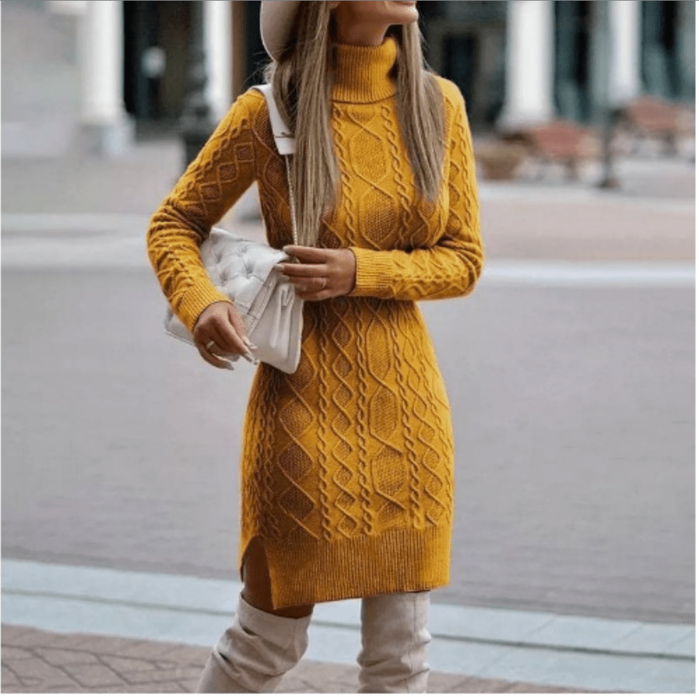 Robe Pull Col à Revers à Manches Longues pour Femme - Emilia Lane
