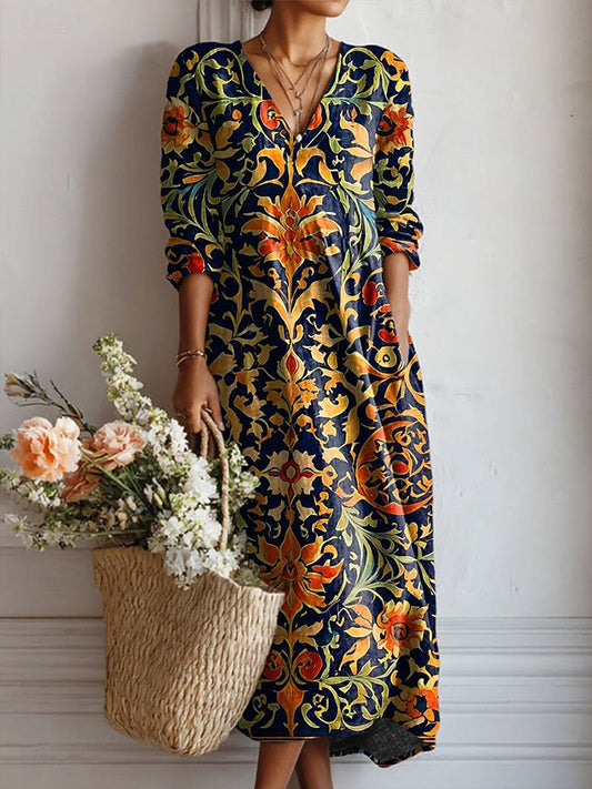 Robe Longue Fluide Imprimée pour Femmes