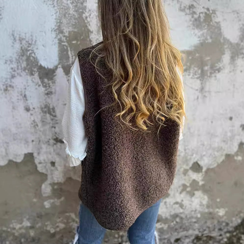 Gilet Sans Manches en Polaire Sherpa pour Femme