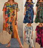 Robe Longue Imprimé Tropicaux Manches Courtes pour Femme