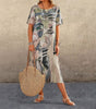 Robe Longue Imprimé Tropicaux Manches Courtes pour Femme