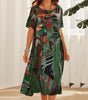 Robe Longue Imprimé Tropicaux Manches Courtes pour Femme