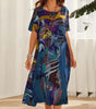 Robe Longue Imprimé Tropicaux Manches Courtes pour Femme