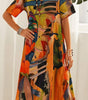 Robe Longue Imprimé Tropicaux Manches Courtes pour Femme