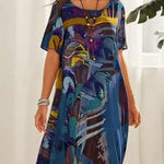 Robe Longue Imprimé Tropicaux Manches Courtes pour Femme
