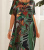 Robe Longue Imprimé Tropicaux Manches Courtes pour Femme