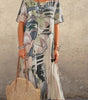 Robe Longue Imprimé Tropicaux Manches Courtes pour Femme