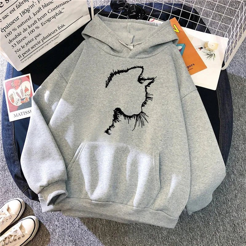 Sweat à Capuche Imprimé Chat Style Minimaliste pour Femmes - Emilia Lane