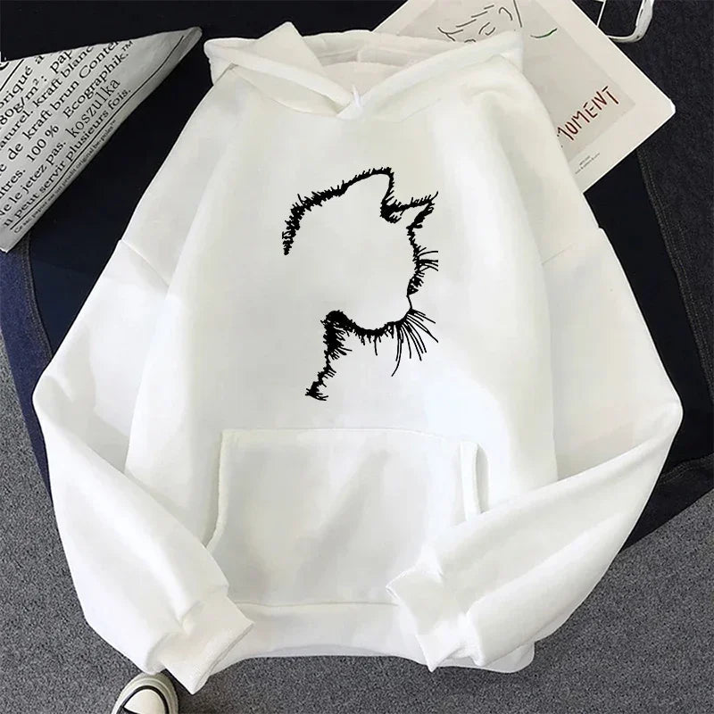 Sweat à Capuche Imprimé Chat Style Minimaliste pour Femmes - Emilia Lane