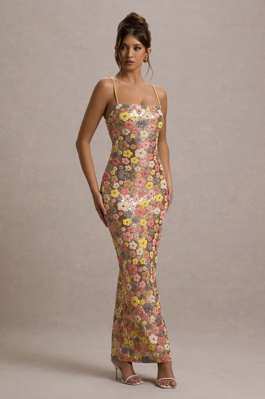 Robe Longue à Bretelles en Sequins pour Femmes