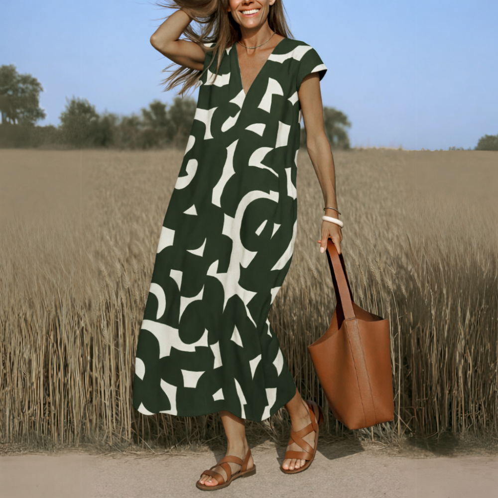 Robe Longue à Imprimé Géométrique pour Femme | Idéale pour l'Été