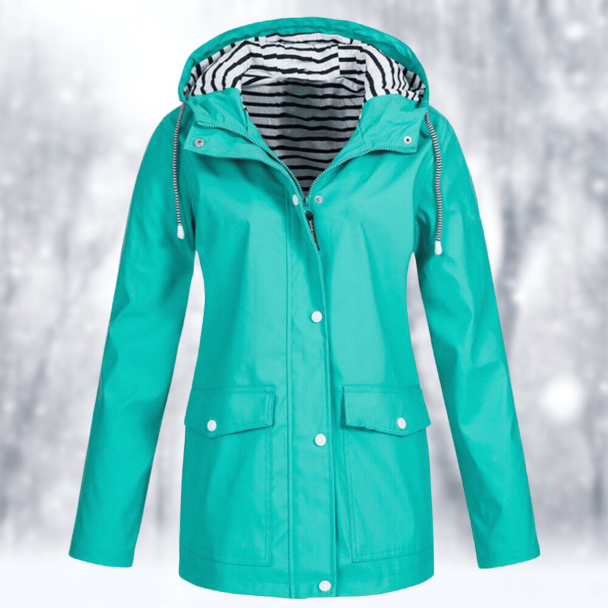 Veste de Pluie Femme à Capuche – Coupe Courte et Doublure Rayée