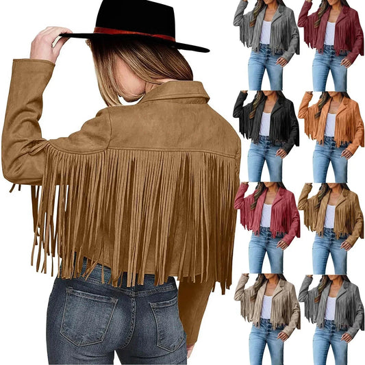 Veste en Suède avec Franges pour Femmes - Emilia Lane