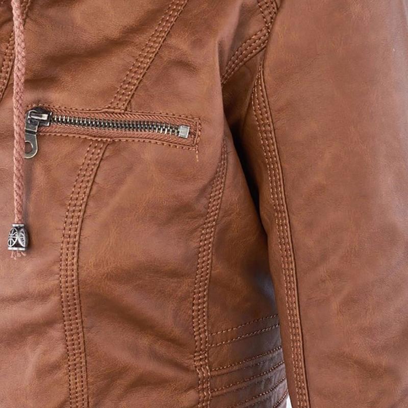 Veste Motard à Capuche en Simili Cuir pour Femme - Emilia Lane